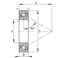 推力角接觸球軸承 7602012-2RS-TVP, 單向，接觸角 a = 60°，限制公差，兩側(cè)唇密封
