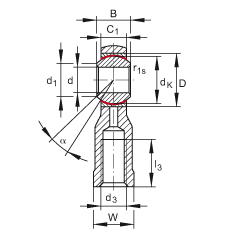 桿端軸承 GIKSL16-PS, 根據(jù) DIN ISO 12 240-4 標(biāo)準(zhǔn)，特種鋼材料，帶左旋內(nèi)螺紋，免維護(hù)