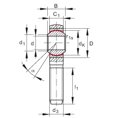 桿端軸承 GAKSR8-PS, 根據(jù) DIN ISO 12 240-4 標(biāo)準(zhǔn)，特種鋼材料，帶右旋外螺紋，免維護(hù)