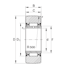 支撐型滾輪 NA2205-2RSR, 無軸向引導(dǎo)，兩側(cè)唇密封