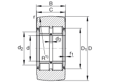 支撐型滾輪 NNTR60X150X75-2ZL, 滿裝滾子，軸向引導(dǎo)，兩側(cè)唇密封