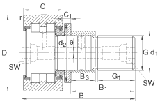 螺栓型滾輪 PWKRE35-2RS, 軸向引導(dǎo)，滿裝圓柱滾子，帶偏心擋圈，兩側(cè)唇密封