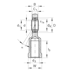 桿端軸承 GIL8-DO, 根據(jù) DIN ISO 12 240-4 標(biāo)準(zhǔn)，帶左旋內(nèi)螺紋，需維護(hù)