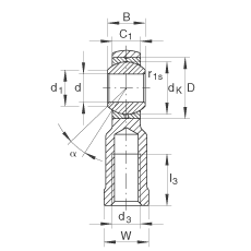 桿端軸承 GIKR20-PB, 根據(jù) DIN ISO 12 240-4 標準，帶右旋內(nèi)螺紋，需維護