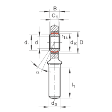 桿端軸承 GAL8-UK, 根據(jù) DIN ISO 12 240-4 標(biāo)準(zhǔn)，帶左旋外螺紋，需維護(hù)