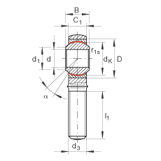 桿端軸承 GAKL10-PW, 根據(jù) DIN ISO 12 240-4 標(biāo)準(zhǔn)，帶左旋外螺紋，需維護