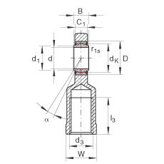 桿端軸承 GIR25-UK, 根據(jù) DIN ISO 12 240-4 標準，帶右旋內(nèi)螺紋，免維護