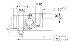四點接觸球軸承 VA140188-V, 有外齒，兩側(cè)唇密封