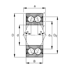 角接觸球軸承 3803-B-2Z-TVH, 雙列，雙側(cè)間隙密封，接觸角 α = 25°