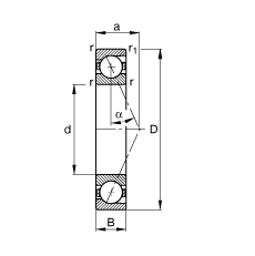 主軸軸承 B7021-E-T-P4S, 調(diào)節(jié)，成對或單元安裝，接觸角 α = 25°，限制公差
