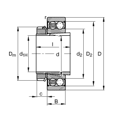自調(diào)心球軸承 2205-K-2RS-TVH-C3 + H305, 根據(jù) DIN 630 和 DIN 5415 標(biāo)準(zhǔn)的主要尺寸, 帶錐孔和緊定套，兩側(cè)唇密封