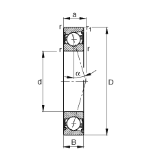 主軸軸承 B71910-C-2RSD-T-P4S, 調(diào)節(jié)，成對(duì)安裝，接觸角 α = 15°，兩側(cè)唇密封，非接觸，加嚴(yán)公差
