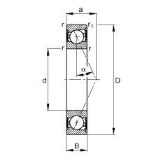 主軸軸承 B7014-E-2RSD-T-P4S, 調(diào)節(jié)，成對安裝，接觸角 α = 25°，兩側(cè)唇密封，非接觸，限制公差