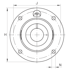 軸承座單元 RME55, 帶四個(gè)螺栓孔的法蘭的軸承座單元，定心凸出物，鑄鐵，偏心鎖圈，R 型密封