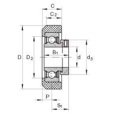 外球面球軸承 RCRA20/46-FA106, 帶橡膠插入件，偏心鎖圈定位， 兩側(cè) P 型密封