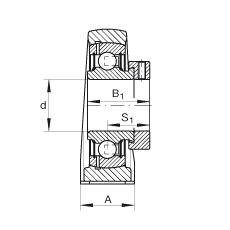 直立式軸承座單元 PAK35, 鑄鐵軸承座，外球面球軸承，根據(jù) ABMA 15 - 1991, ABMA 14 - 1991, ISO3228 帶有偏心緊定環(huán)