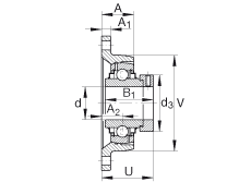 軸承座單元 RCJT1-3/8, 對角法蘭軸承座單元，鑄鐵，根據(jù) ABMA 15 - 1991, ABMA 14 - 1991, ISO3228 帶有偏心緊定環(huán)，R型密封，英制
