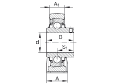直立式軸承座單元 RASEY1-1/4, 鑄鐵軸承座，外球面球軸承，根據(jù) ABMA 15 - 1991, ABMA 14 - 1991, ISO3228 內圈帶有平頭螺栓，R型密封，英制